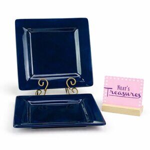 Artimino CIAO11 COBALT Blue Handpainted Square Earthenware Dinner Plates Set 2